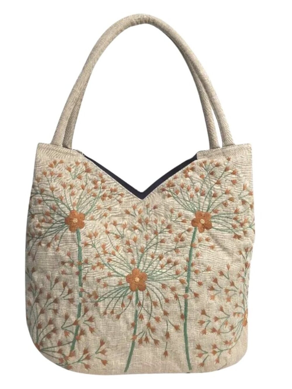 Embroidered Handbags for Women, Large Flower Shoulder Tote Bag with Zipper